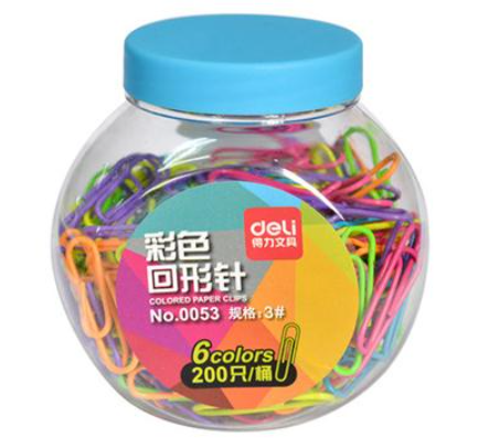 得力 NO.0053 彩色回形针 3#时尚6色混装回形针别针 200只/桶